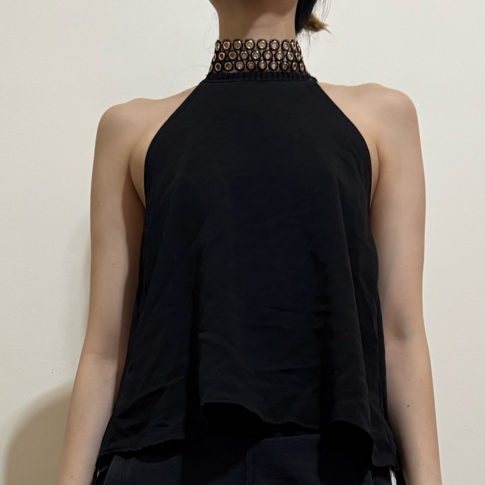 Chic &comfy Black Halter Top with gold Detail